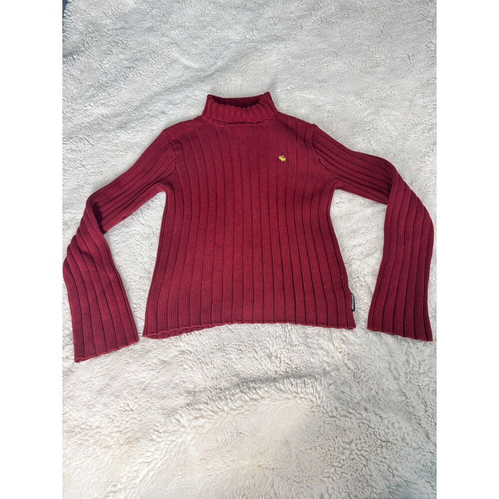 Vintage Abercrombie & Fitch A&F 92 Burgundy Ribbed Turtleneck Sweater S Y2K